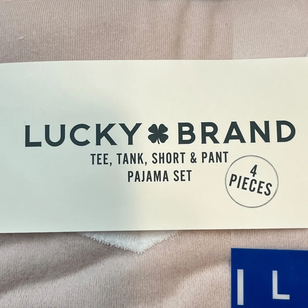 Lucky‎ Brand Women's 4 Piece Pajama Set Pink V Neck Tee Tank Shorts Pants L - Picture 6 of 9